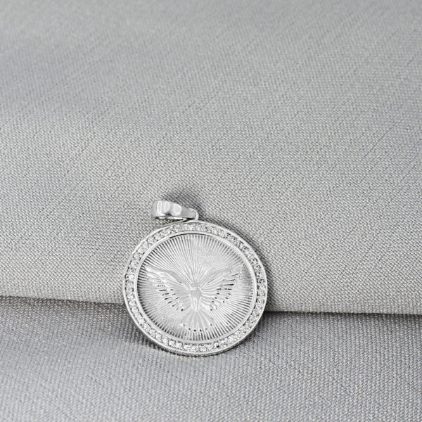 Pingente Medalha Divino Espírito Santo de Prata 925