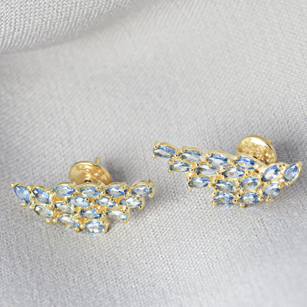 Brinco Ear Cuff Azul de Prata 925 com Banho de Ouro 18K