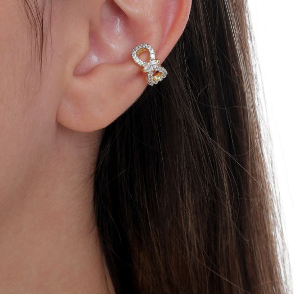 Piercing Ear Hook com Banho de Ouro 18K e Zircônias