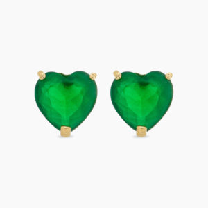 Brinco de Coração Verde em Prata 925 com Banho de Ouro 18K