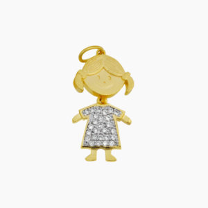 Pingente Menina de Prata 925 com Banho de Ouro e Zircônia