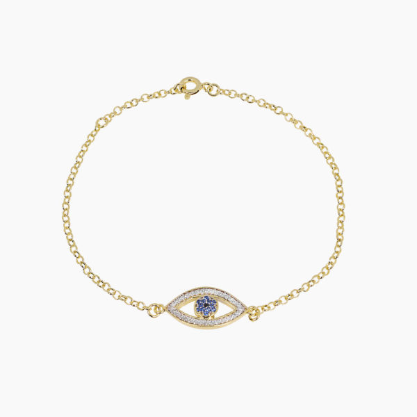 Pulseira Olho Grego Azul de Prata 925 com Banho de Ouro 18K