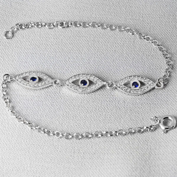Pulseira de Prata 925 com Olhos Gregos de Zircônia Azul
