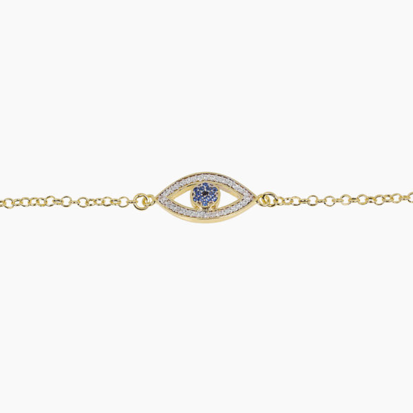 Pulseira Olho Grego Azul de Prata 925 com Banho de Ouro 18K